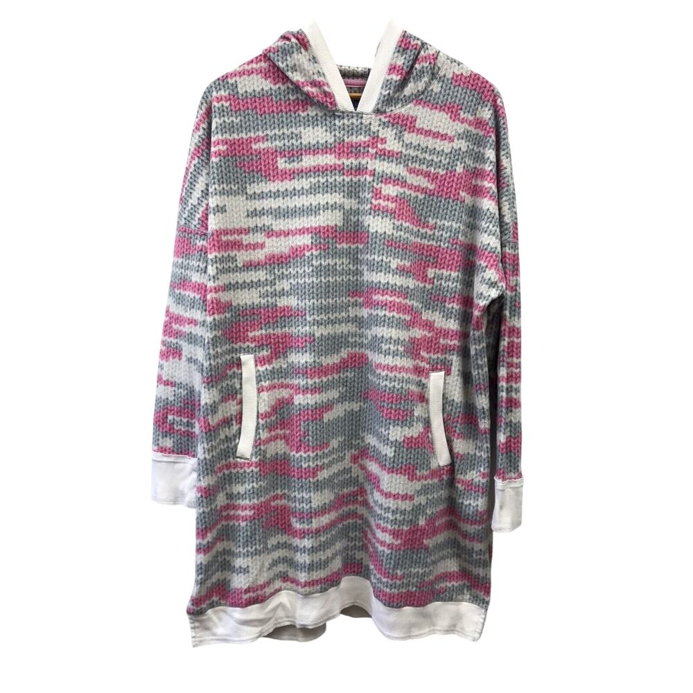 Vera Wang Sweater Hoodie Womens XL Gray Pink White Trim Pockets